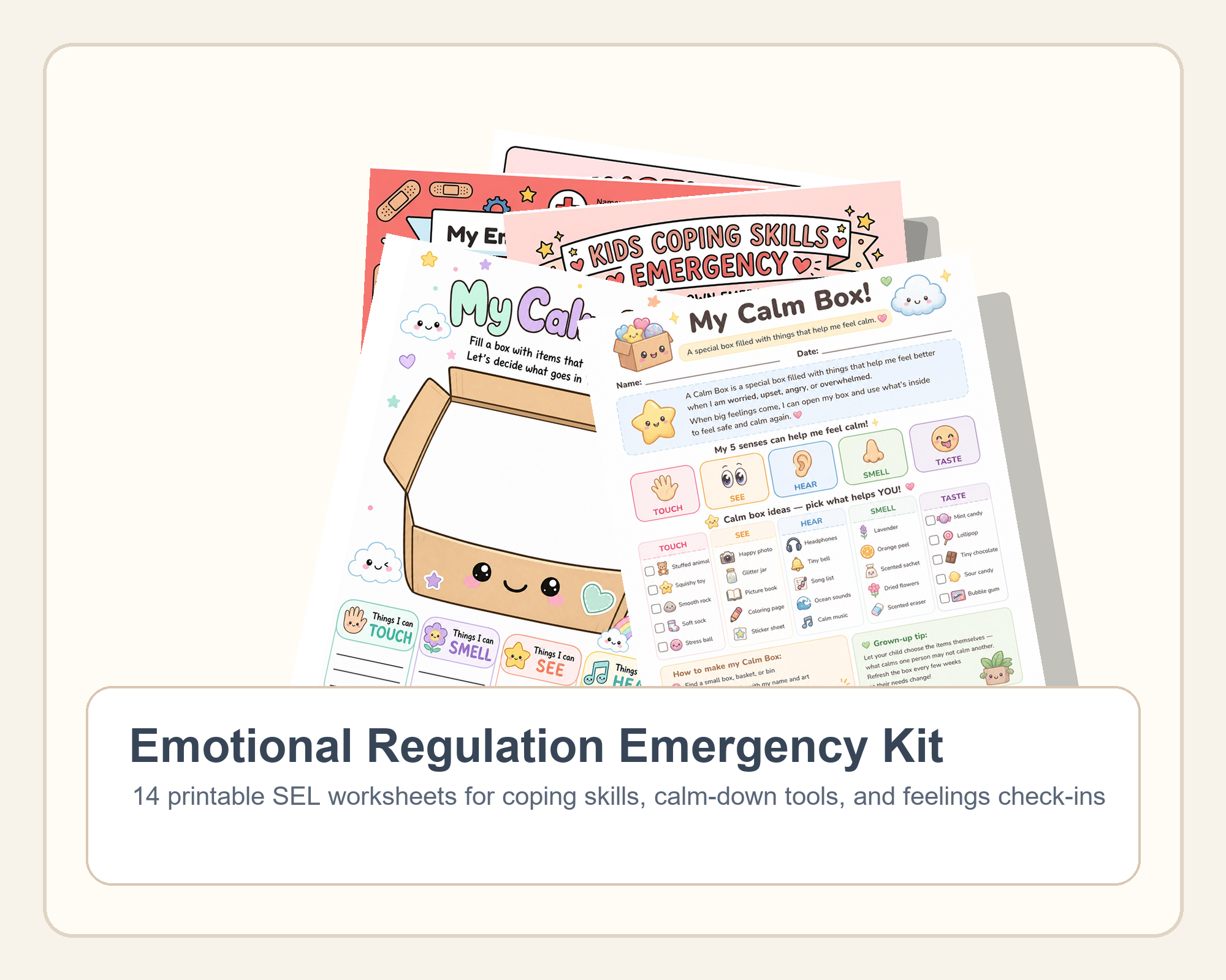 Preview of the Emotional Regulation Emergency Kit printable worksheets