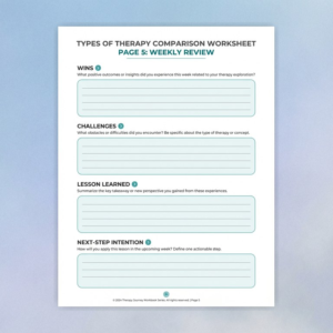 Types of Therapy Comparison Worksheet | Therapy Modality Guide | Choosing a Therapist | 5-Page PDF