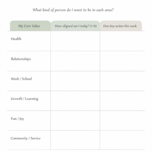 ACT Values Worksheet | Values Compass Printable PDF