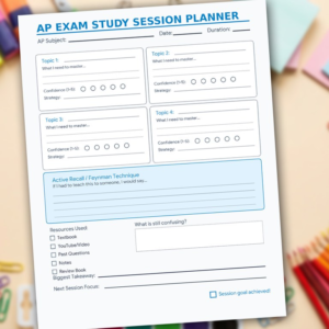 AP Exam Study Planner | Advanced Placement Test Prep Worksheet | Academic Goal Tracker | High School Student Printable | Instant Download PDF