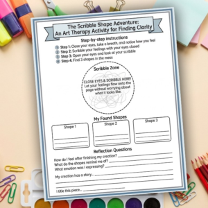 Art Therapy Scribble to Shape Activity | Mindfulness Drawing Worksheet | Emotional Expression for Kids & Adults | Therapy Tool | Instant Download PDF
