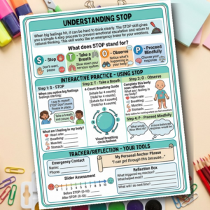 DBT STOP Skill Worksheet | Crisis Tool for Kids | Emotional Regulation | Printable PDF