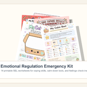 Emotional Regulation Kit for Kids | Coping Skills, Calm Box, Feelings Check-In SEL Therapy Worksheets