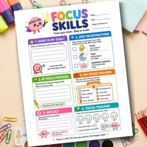 Focus Helper Worksheet for Kids | Improve Focus Printable | ADHD Friendly SEL Activity | Grades 1-3