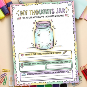 Kids Gratitude Jar Worksheet | Daily Thankfulness Activity | SEL Mindfulness for Children | Growth Mindset Printable | Instant Download PDF