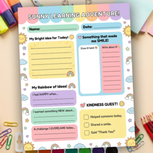 Kids Gratitude Journal Worksheet | Morning Mindset Reflection | Positive Affirmations for Kids | SEL Homeschool Printable | Instant Download PDF