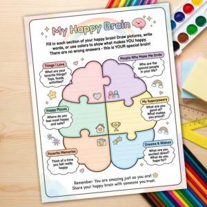 Gratitude Activity for Kids | Positive Thinking Brain Worksheet | Mindfulness Coloring Mental Health Printable PDF