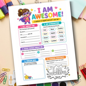 I Am Powerful! Empowerment Reflection Worksheet | Kids SEL Activity | Strengths Printable | Grades 1-3