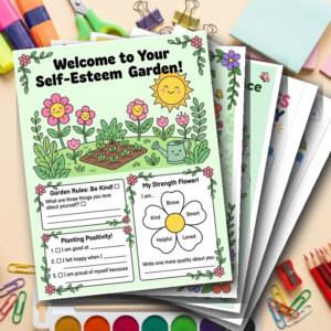 Kids Self Esteem Bundle | Confidence Worksheets | Self Esteem Garden Feelings Dictionary Gratitude Jar SEL Therapy Printable