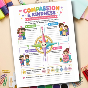 Kindness Compass Worksheet | Compassion Activities for Kids | SEL Printable | Grades 1-3 | Empathy