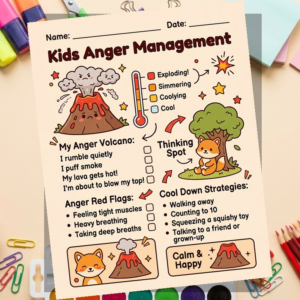 Anger Management Kids Worksheet Bundle | 10-Page Volcano Printable | SEL Therapy | Coping Skills | School Counselor | Ages 6-12