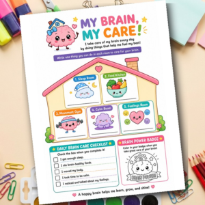 My Brain Is a Happy Home | Brain Care SEL Worksheet for Kids | Growth Mindset Printable | Grades 1-3