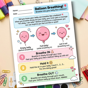 Balloon Breathing Worksheet | Kids Calm Down Activity | Breathing Exercises for Anxiety | SEL Tool