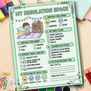 Calm Down Corner Kit | Kids Sensory Regulation Worksheet | OT Tool