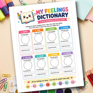 My Feelings Dictionary | Emotional Literacy Worksheet for Kids | SEL Printable | Grades 1-3