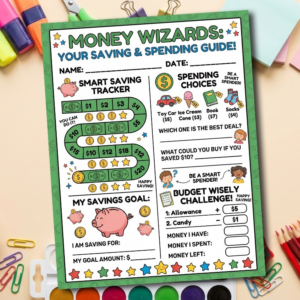 Kids Savings Tracker Worksheet | My First Budget | Financial Literacy for Kids | Allowance & Chores Log | Instant Download PDF