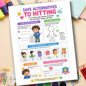 Instead of Hitting I Can... | No Hitting Alternatives | Behavior SEL Worksheet for Kids | Grades K-2