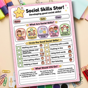 Social Skills Star! — Kids Social Skills Worksheet | Grades 1-3 SEL Activity | Printable PDF