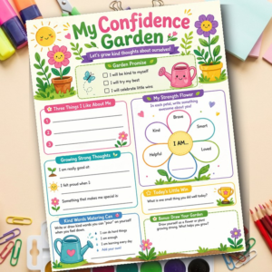 Inner Strength Worksheet Kids | Self Worth Printable | Resilience Activity Children | Positive Affirmations Garden | Kawaii SEL