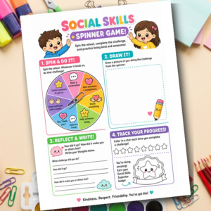 Social Skills Spinner Game | SEL Printable for Kids | Grades 1-3 | Social Skills Games Worksheet