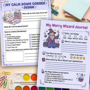 Calm Down Corner and Worry Wizard Worksheets Bundle for Kids