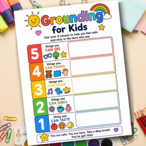 5 Senses Grounding Worksheet for Kids | 5-4-3-2-1 Anxiety Coping Skill | Printable PDF