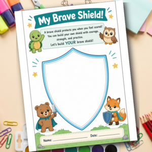 Courage Worksheet for Kids | Brave Shield Anxiety Coping SEL Printable
