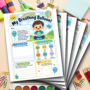 Kids Breathing Exercises | Calm Down Printable Bundle | Balloon Breathing Anxiety Coping Skill for Children | SEL Mindfulness Activity | School Counselor | PDF