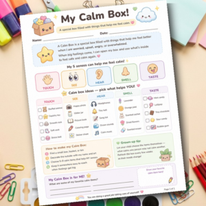 5 Senses Grounding Worksheet | Coping Toolkit Kids Printable | Sensory Diet Activity | Meltdown Prevention | Calm Down Box