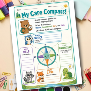 Empathy Worksheet for Kids | Care Compass Kindness Compassion SEL Printable