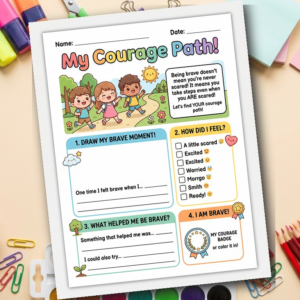Kids Courage Worksheet | Bravery Journey Printable | Anxiety Coping Skill Activity for Children | SEL Counseling Resource | Fear Ladder Therapy Tool | PDF