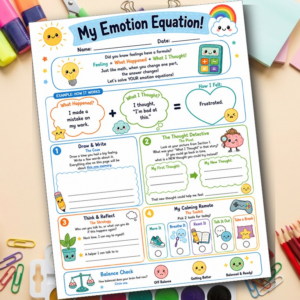 CBT Worksheet for Kids | Emotion Equation Feelings Printable | Thoughts and Feelings SEL Counseling Activity