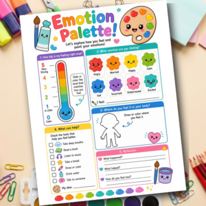 Kids Emotion Palette Worksheet | Art Therapy Feelings Activity for Children | SEL Color Your Feelings Printable | School Counseling Resource | PDF