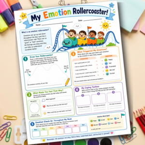 Emotion Rollercoaster Worksheet for Kids | Feelings Check In SEL Coping Skills Activity