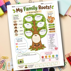 Kids Family Roots Worksheet | My Family Tree Printable Activity | SEL Family Understanding for Children | Counseling Resource | PDF