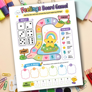 Kids Feelings Board Game Worksheet | SEL Emotions Check In Printable | Counseling Game for Children | Therapy Activity PDF