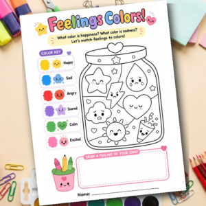 Feelings Colors Worksheet for Kids | Emotional Awareness Coloring Activity | SEL Feelings Printable PDF