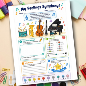 Feelings Symphony Worksheet for Kids | Music Emotions SEL Activity | Counseling Printable PDF