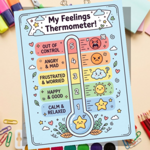 Zone of Regulation Worksheet | Emotional Intensity Scale for Kids | Feelings Thermometer Printable | Trauma Informed Check-In | School Counselor