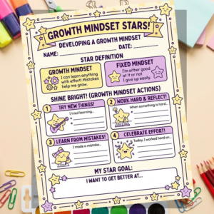 Growth Mindset Stars | Fixed vs Growth Thinking Worksheet