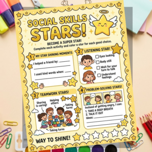 Social Skills Stars | Friendship Worksheet for Kids | SEL Tool