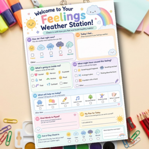 Feelings Weather Station | Kids Emotional Check-In Worksheet | Self-Esteem SEL Activity | Therapeutic Tool