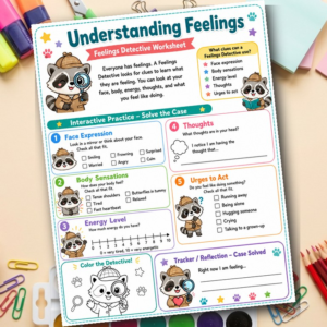 Feelings Detective Worksheet | SEL Activity | Kids Mood Tracker | Emotional ID | Printable PDF