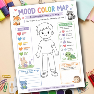 Sensory Body Map Worksheet | Mind Body Connection Activity for Kids | OT Emotional Awareness Printable | Feelings