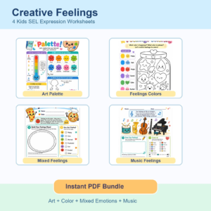 Creative Feelings Worksheets for Kids | Art Music Colors Mixed Emotions SEL Bundle | School Counseling Printable PDF