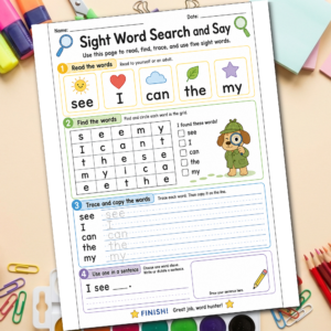 Sight Word Search, Trace & Say